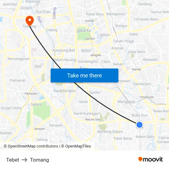 Tebet to Tomang map
