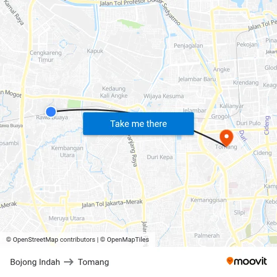 Bojong Indah to Tomang map