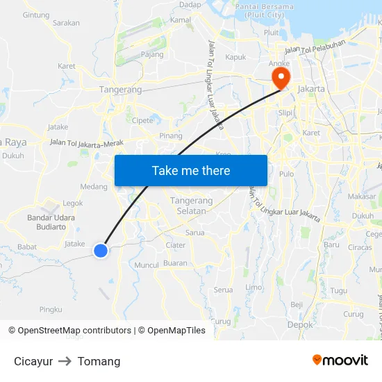 Cicayur to Tomang map