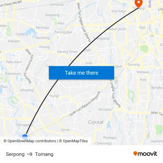 Serpong to Tomang map