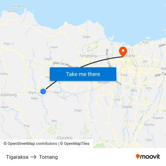 Tigaraksa to Tomang map