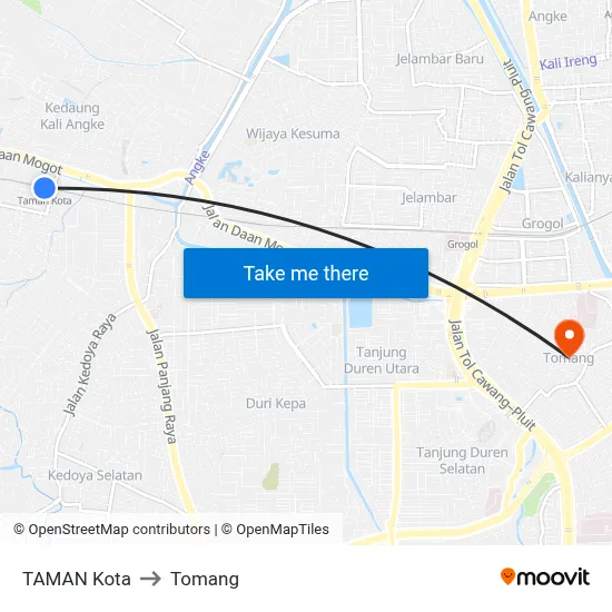 TAMAN Kota to Tomang map