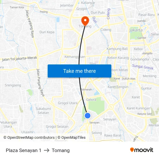 Plaza Senayan 1 to Tomang map