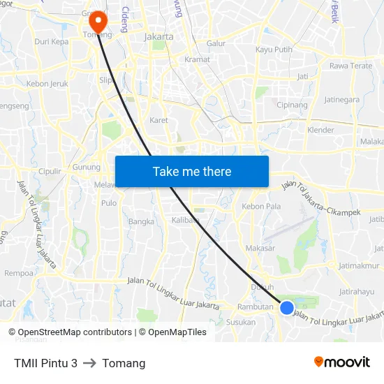 TMII Pintu 3 to Tomang map