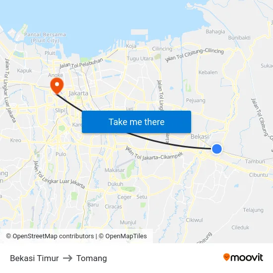 Bekasi Timur to Tomang map