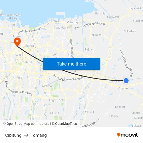 Cibitung to Tomang map