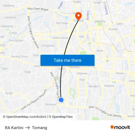 RA Kartini to Tomang map