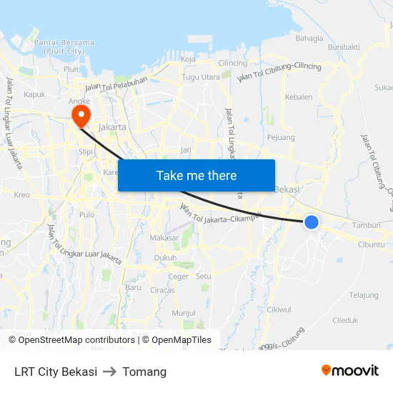 LRT City Bekasi to Tomang map