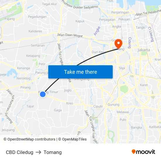 CBD Ciledug to Tomang map