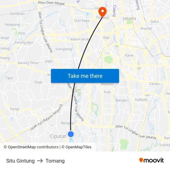 Situ Gintung to Tomang map