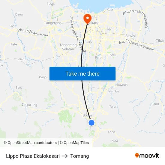 Lippo Plaza Ekalokasari to Tomang map