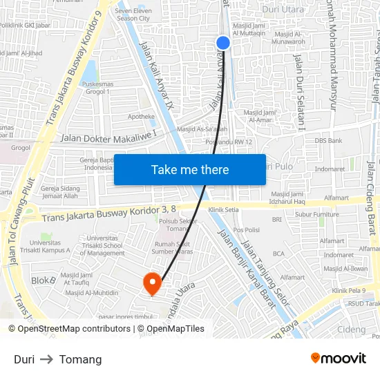 Duri to Tomang map