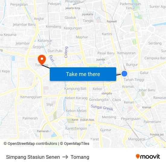 Simpang Stasiun Senen to Tomang map