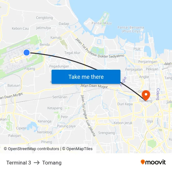 Terminal 3 to Tomang map