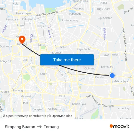 Simpang Buaran to Tomang map