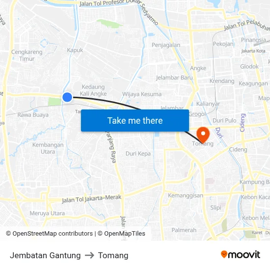Jembatan Gantung to Tomang map