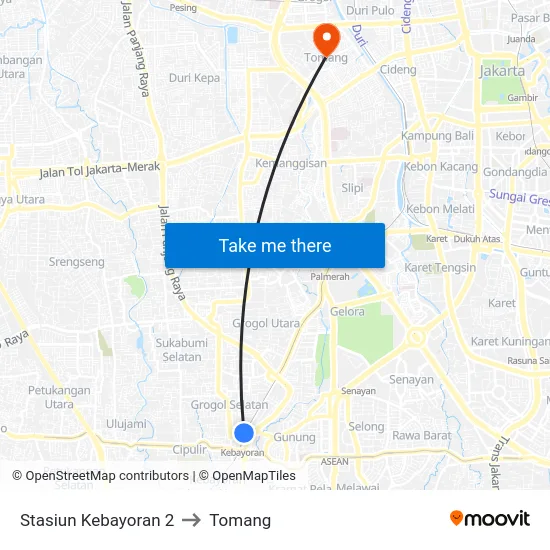 Stasiun Kebayoran 2 to Tomang map