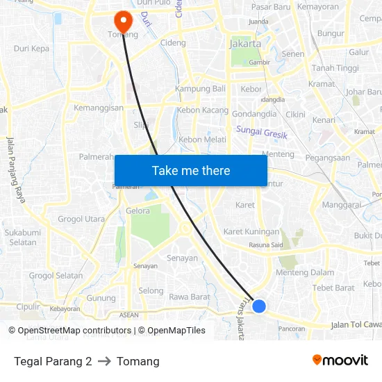Tegal Parang 2 to Tomang map