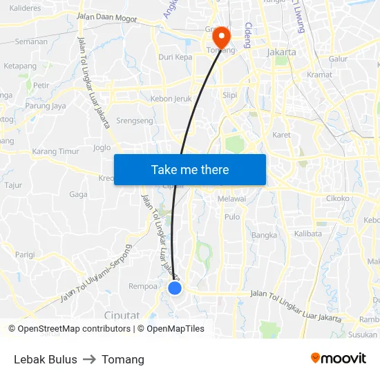 Lebak Bulus to Tomang map