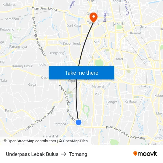 Underpass Lebak Bulus to Tomang map