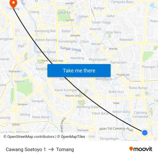 Cawang Soetoyo 1 to Tomang map