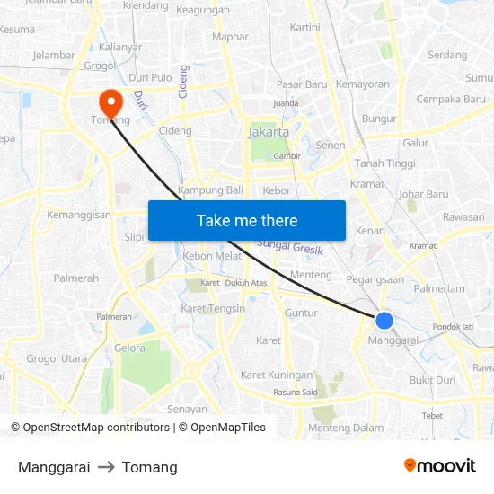 Manggarai to Tomang map