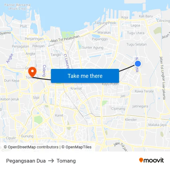 Pegangsaan Dua to Tomang map