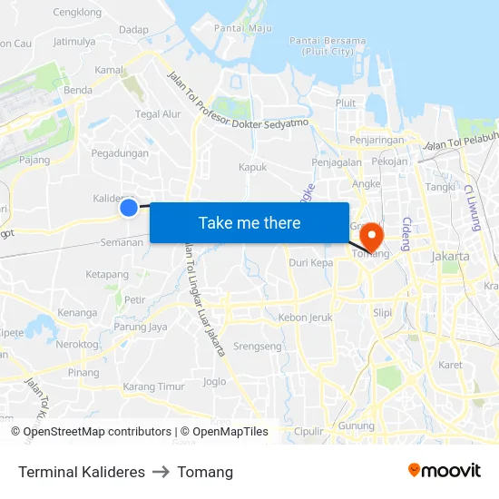 Terminal Kalideres to Tomang map