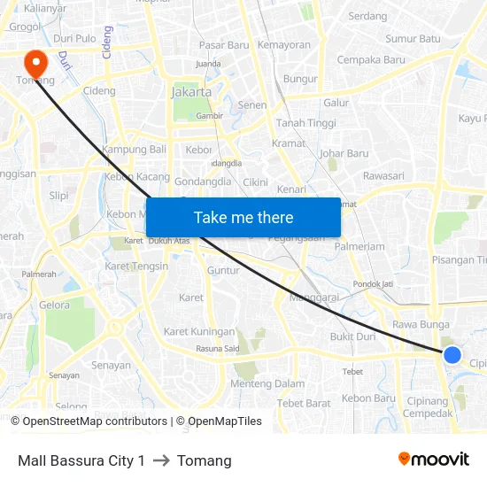 Mall Bassura City 1 to Tomang map