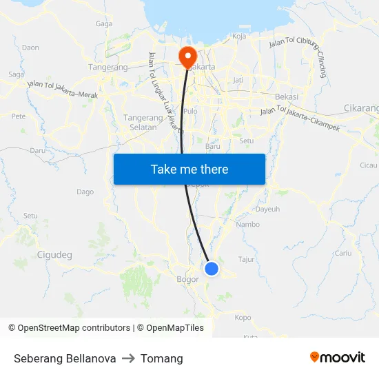 Seberang Bellanova to Tomang map