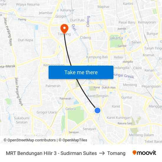 MRT Bendungan Hilir 3 - Sudirman Suites to Tomang map