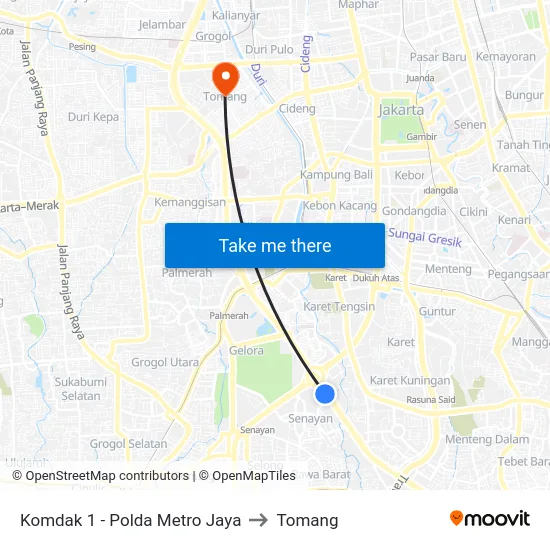 Komdak 1 - Polda Metro Jaya to Tomang map