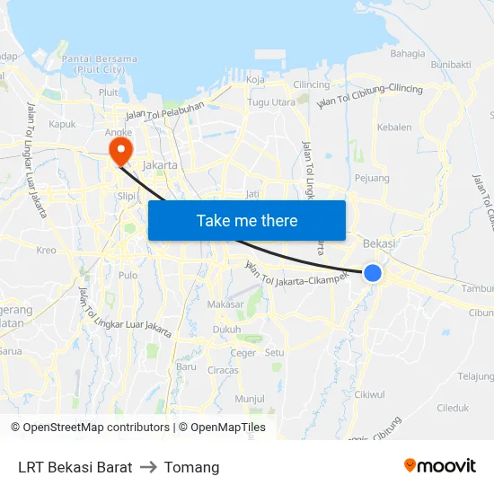 LRT Bekasi Barat to Tomang map