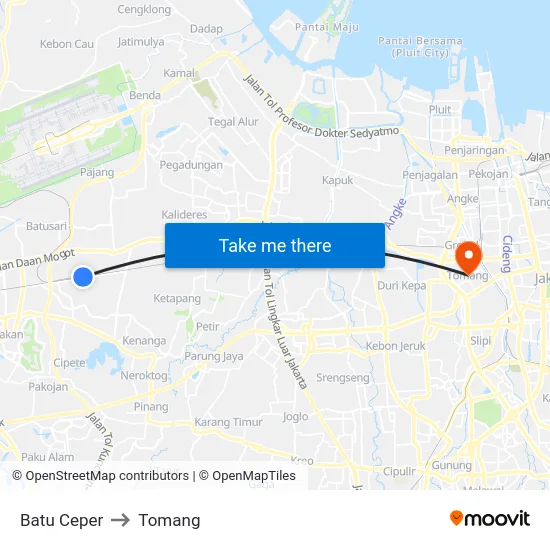 Batu Ceper to Tomang map