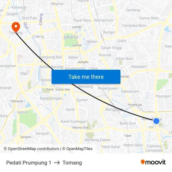 Pedati Prumpung 1 to Tomang map