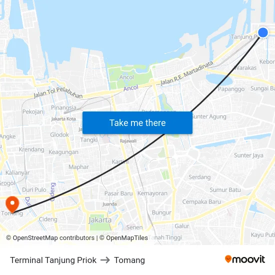 Terminal Tanjung Priok to Tomang map