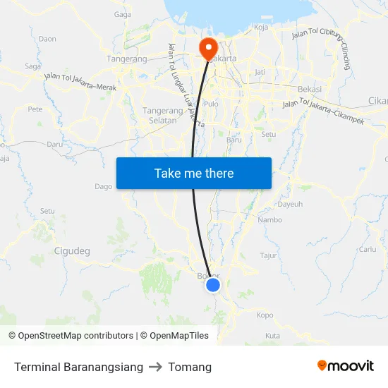 Terminal Baranangsiang to Tomang map