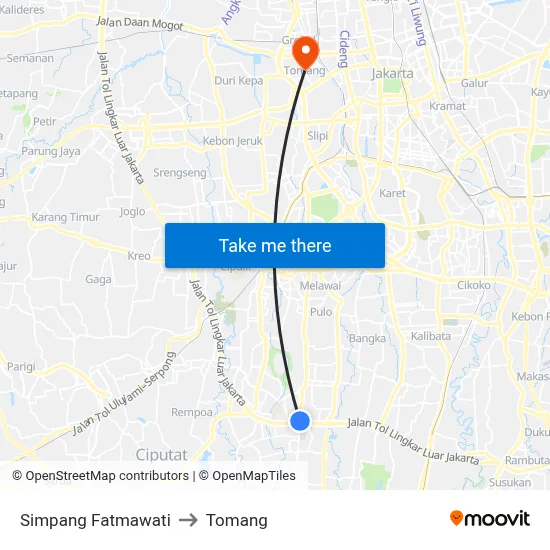 Simpang Fatmawati to Tomang map