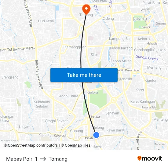 Mabes Polri 1 to Tomang map