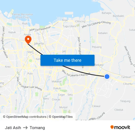 Jati Asih to Tomang map