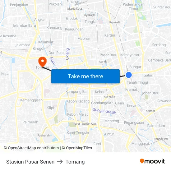 Stasiun Pasar Senen to Tomang map