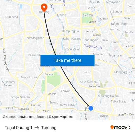 Tegal Parang 1 to Tomang map