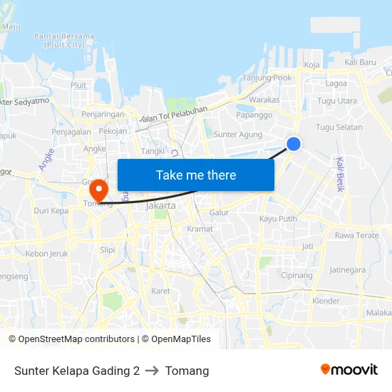 Sunter Kelapa Gading 2 to Tomang map