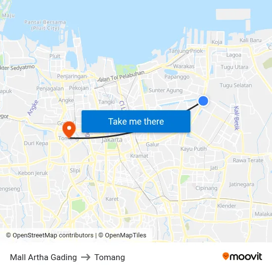 Mall Artha Gading to Tomang map