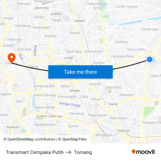 Transmart Cempaka Putih to Tomang map
