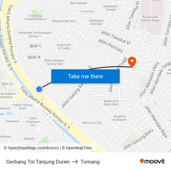 Gerbang Tol Tanjung Duren to Tomang map