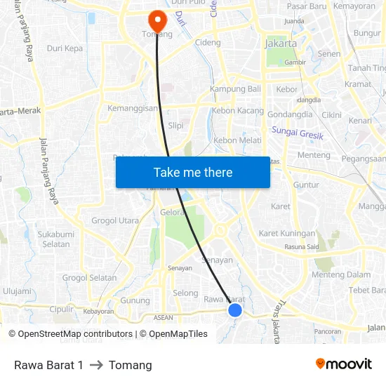 Rawa Barat 1 to Tomang map