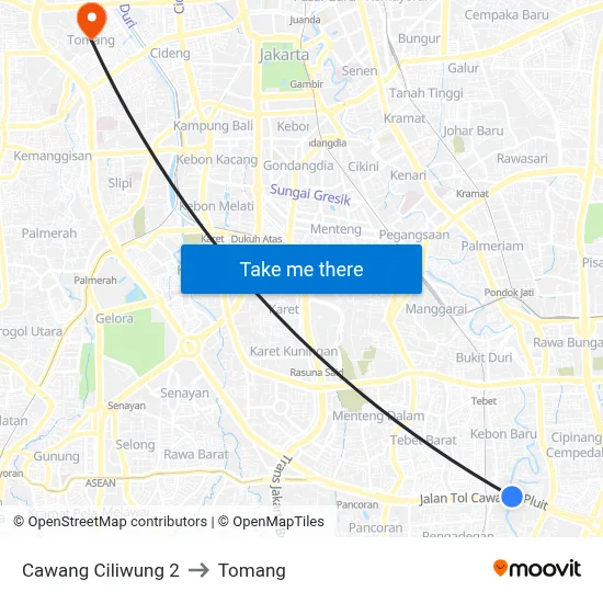 Cawang Ciliwung 2 to Tomang map