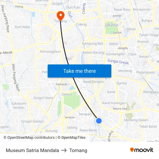 Museum Satria Mandala to Tomang map