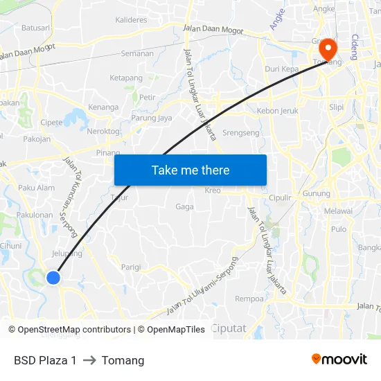 BSD Plaza 1 to Tomang map